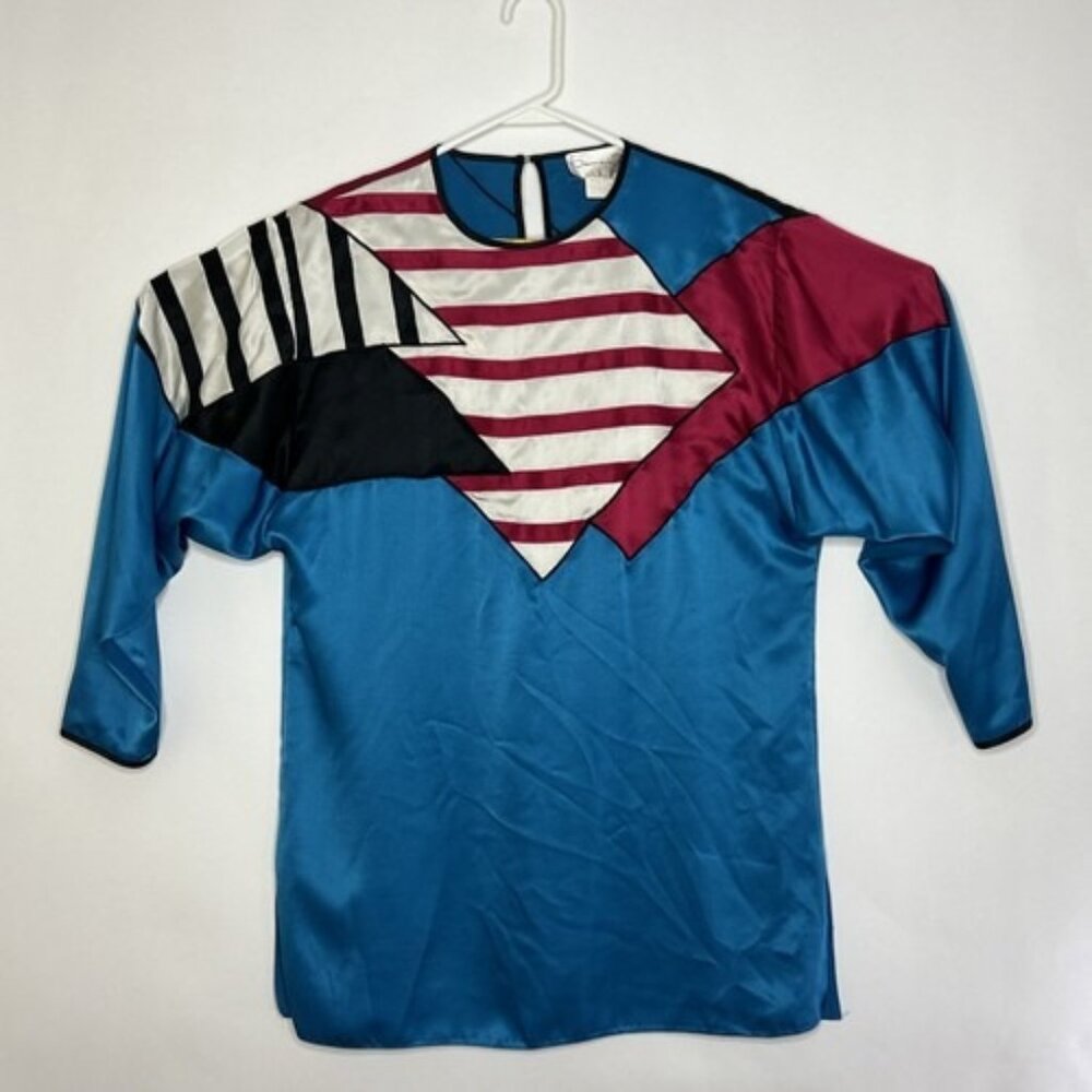 OSCAR DE LA RENTA Top Womens Medium Color Block Vintage Tunic Blouse